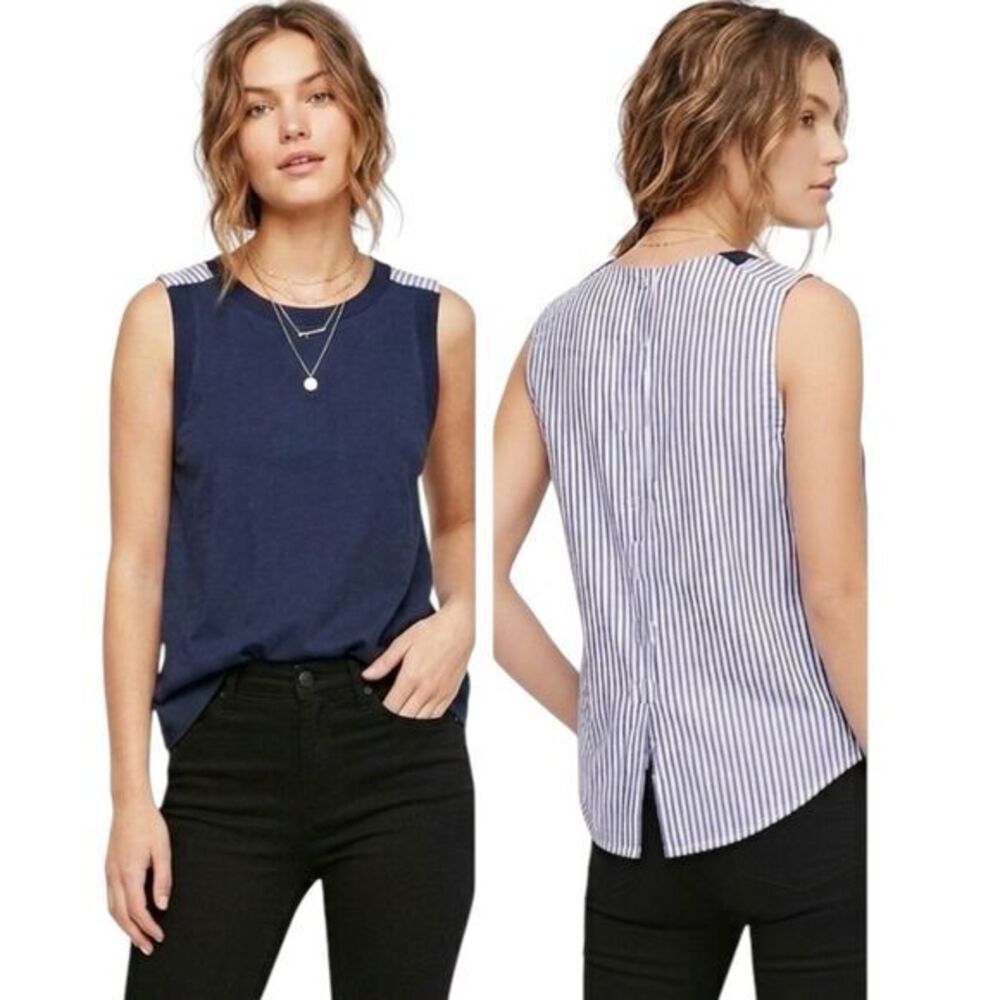 Banana Republic Blouse Top Sz Small Petite Striped Nautical Sleeveless Retro